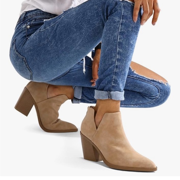 Mysoft Shoes - mysoft Ankle Boots Slip On Cutout Pointed Toe Chunky Stacked Mid Heel Bootie 9.5